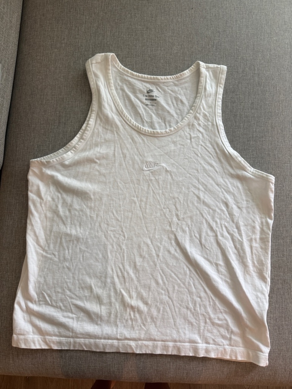 Nike White Tank Top with Subtle Embroidered Swoosh